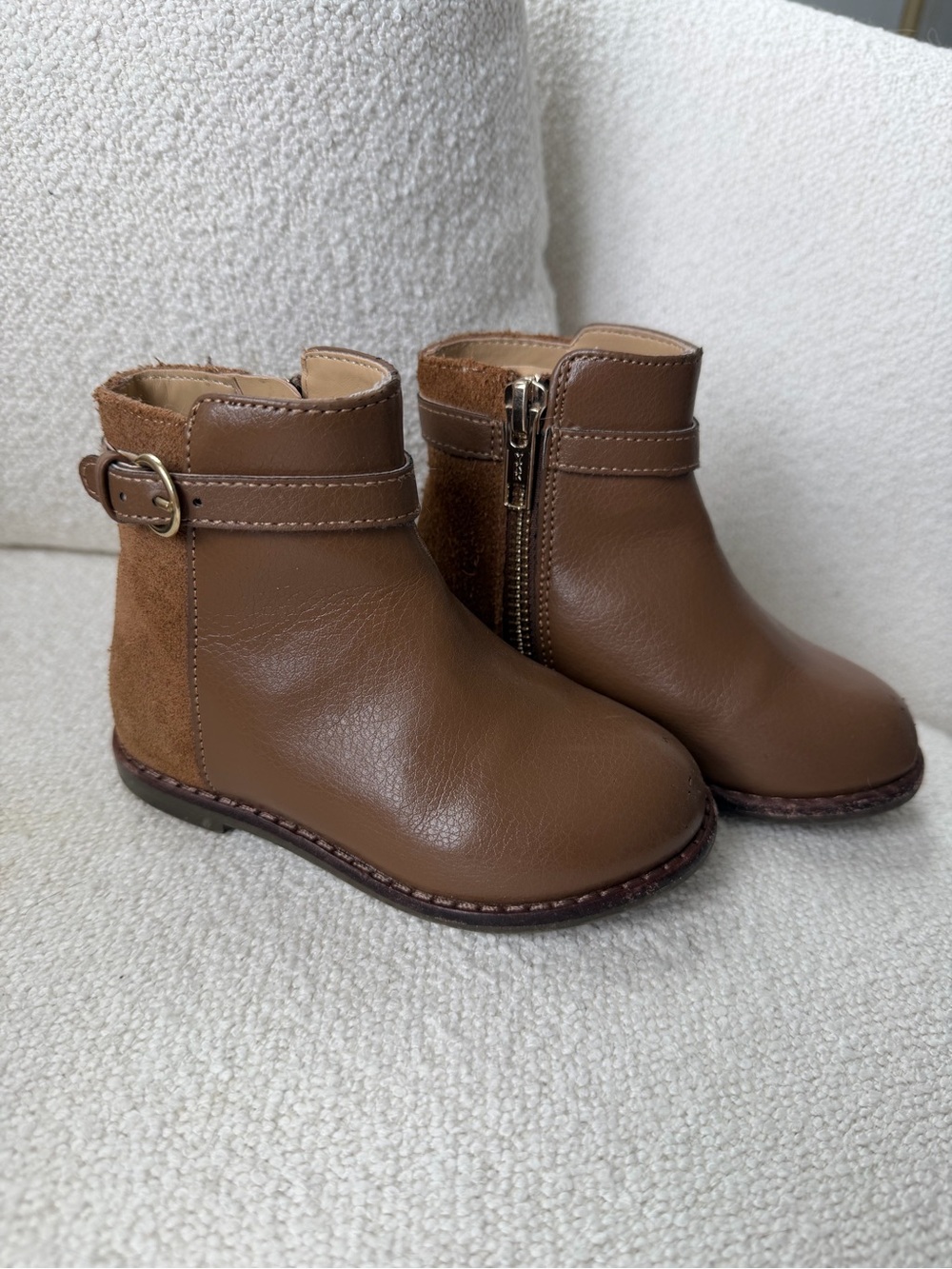Janie and Jack Toddler Girls Leather Brown Ankle Boots with Side Zip, Size 6